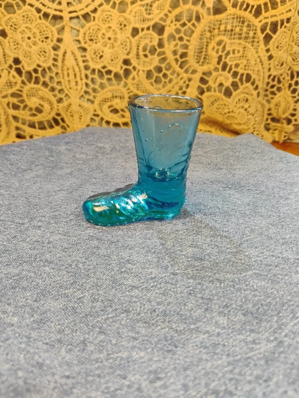 Vintage Blue Glass Boot Shaped Toothpick Holder or Shot Glass